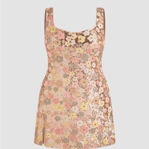 Cider Sequin Floral Mini Dress in Pink and Beige
